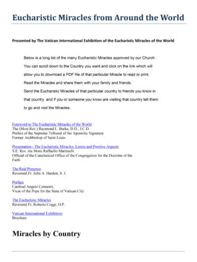 Eucharistic Miracles from Around the World Eucharistic Miracles from Around the World